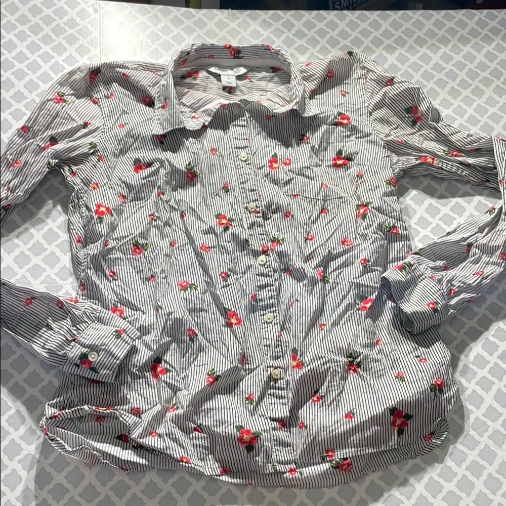 Striped Floral Button-Up Shirt